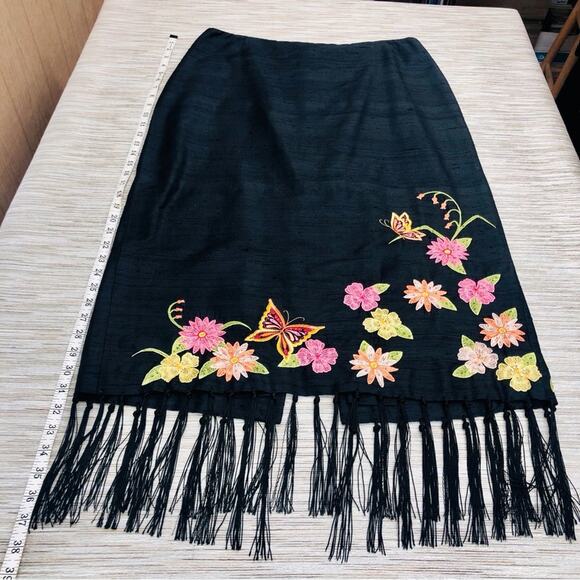 Vintage Maggy L Black Silk Embroidered Fringe Skirt Y2K Romantic Fairygoth - Picture 9 of 16